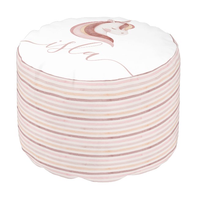 Watercolor Unicorn Round Pouf (Angled Back)