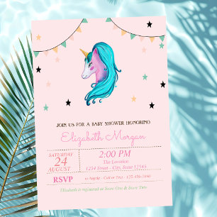 Watercolor Unicorn, Stars Baby Shower Invitation