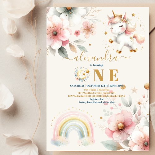 Watercolor Unicorn Watercolor Girl Birthday Party Invitation