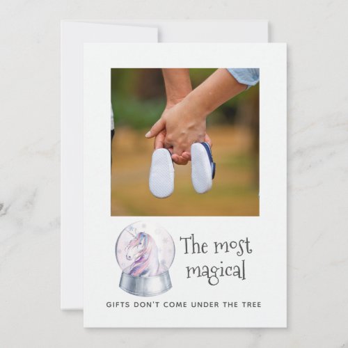 Watercolor Unicorn Winter Christmas Baby Expecting Announcement