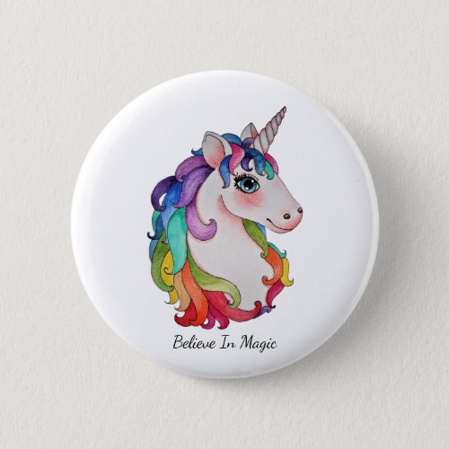 Watercolor Unicorn With Rainbow Hair Button