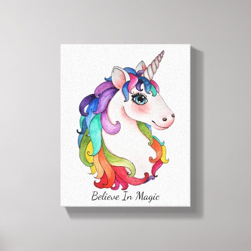 Watercolor Unicorn With Rainbow Hair Canvas Print