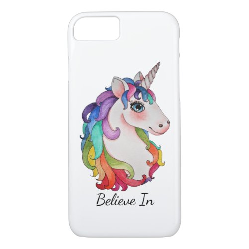 Watercolor Unicorn With Rainbow Hair iPhone 87 Case