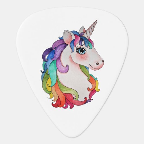 Watercolor Unicorn With Rainbow Hair Guitar Pick