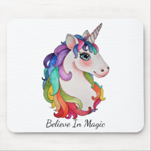 Watercolor Unicorn With Rainbow Hair Mouse Pad