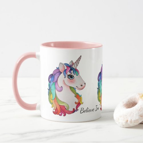 Watercolor Unicorn With Rainbow Hair Mug