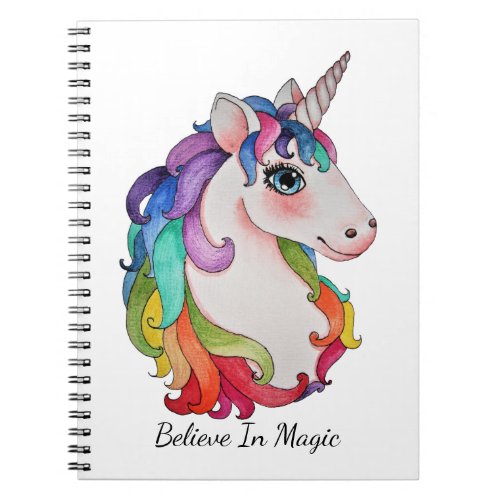 Watercolor Unicorn With Rainbow Hair Notebook