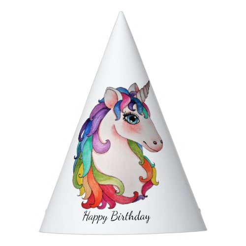 Watercolor Unicorn With Rainbow Hair Party Hat
