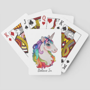 Watercolor Unicorn With Rainbow Hair Poker Cards