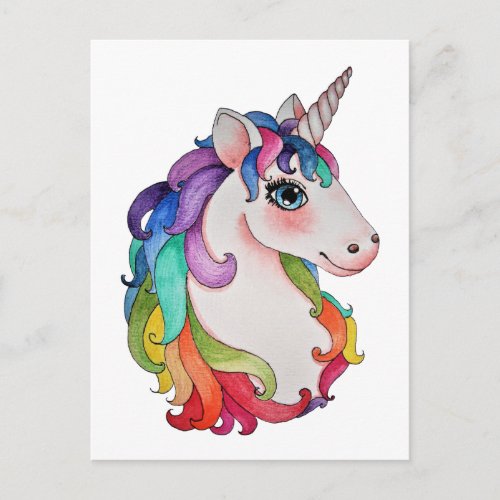 Watercolor Unicorn With Rainbow Hair Postcard