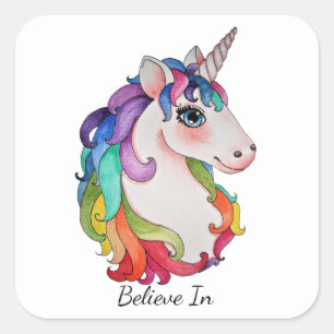Watercolor Unicorn With Rainbow Hair Square Sticker