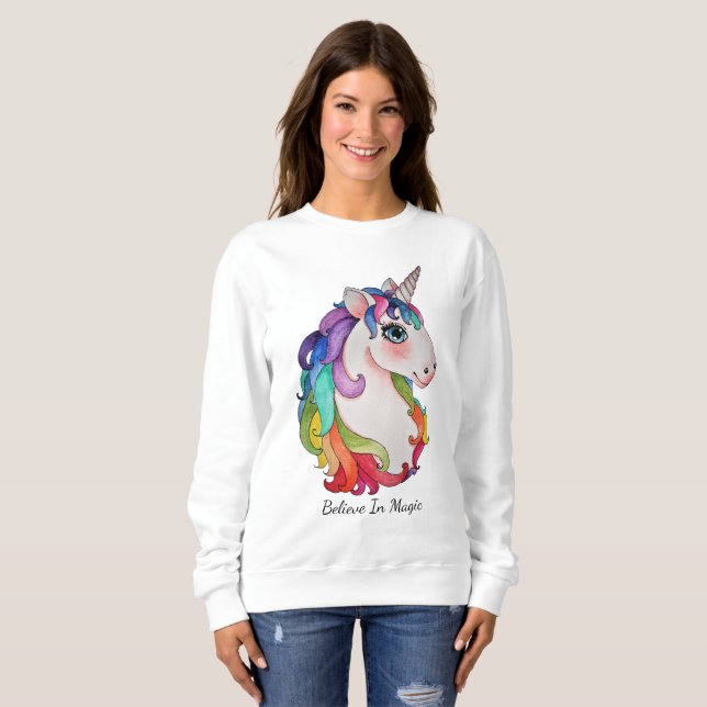 Watercolor Unicorn With Rainbow Hair Sweatshirt (Front Full)