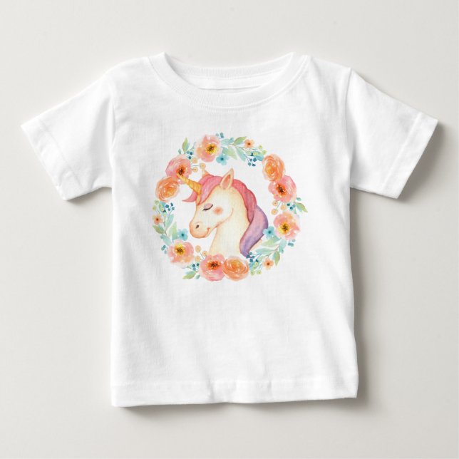 Watercolor Unicorn Wreath Ruffled Shirt (Front)