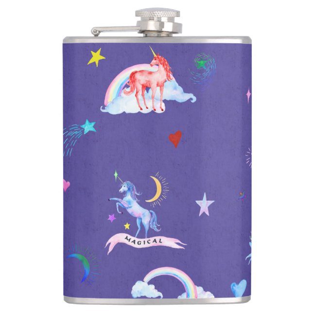 Watercolor Unicorns Flask (Front)