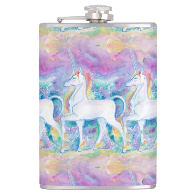 Watercolor Unicorns Flask (Front)