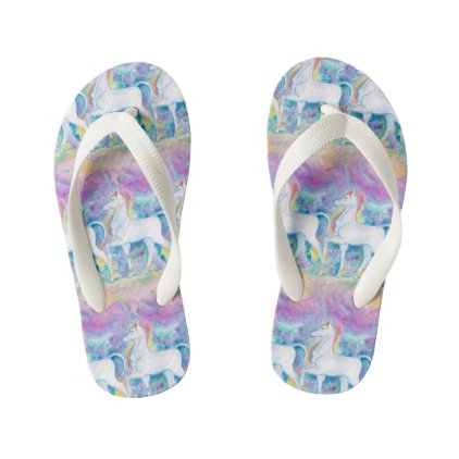 Watercolor Unicorns Kid's Flip Flops