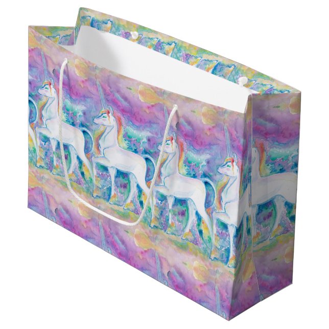 Watercolor Unicorns Large Gift Bag (Front Angled)