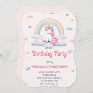 Watercolor Unicorns Magical Rainbow Birthday Party Invitation