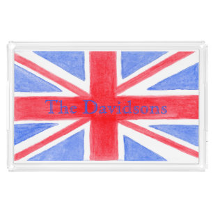 Watercolor Union Jack British Flag PERSONALIZE Acrylic Tray