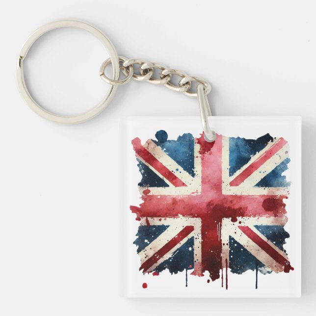 Watercolor Union Jack Flag Keychain (Front)