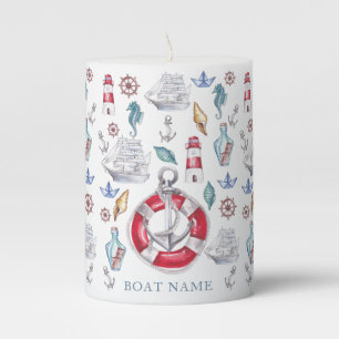 Watercolor Unique Nautical elements Personalized Pillar Candle