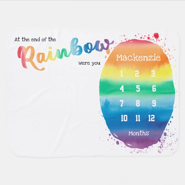 Watercolor unisex rainbow milestone baby blanket (Horizontal)