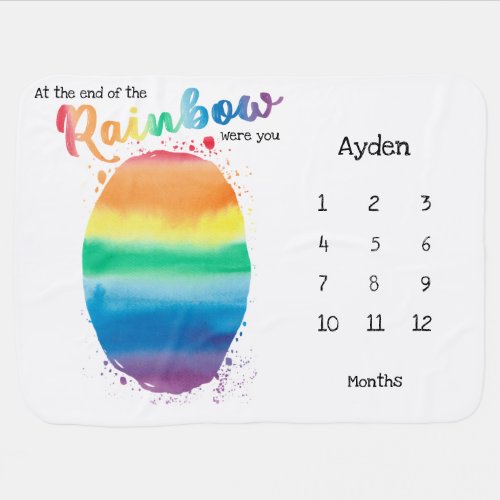 Watercolor unisex rainbow milestone baby blanket