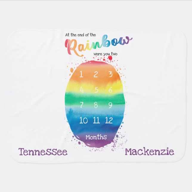 Watercolor unisex twin rainbow milestone baby blanket (Horizontal)