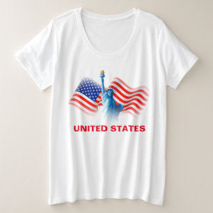Watercolor United States Flag with Lady Liberty Plus Size T-Shirt