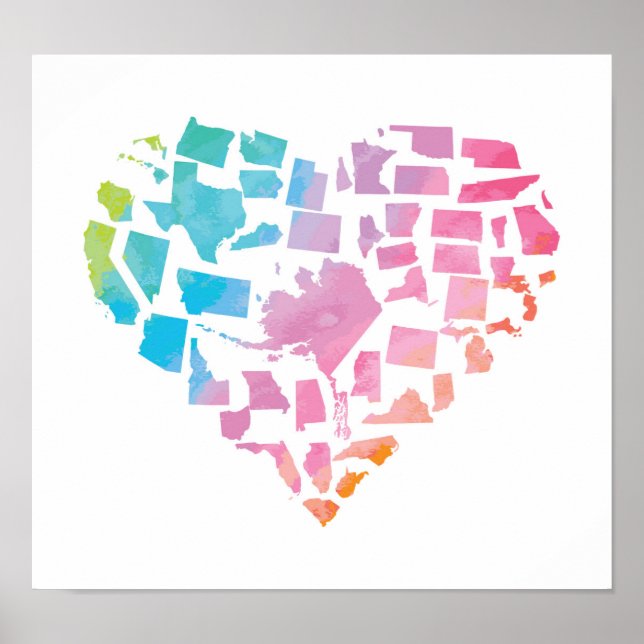 Watercolor United States Heart Poster (Front)