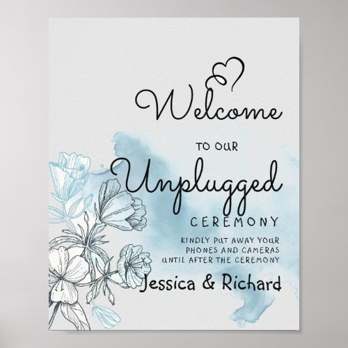 Watercolor Unplugged Wedding Welcome Poster Sign