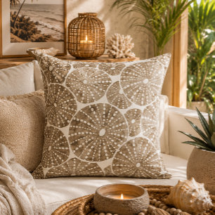 Watercolor urchin Pattern - Earthy Brown White Throw Pillow