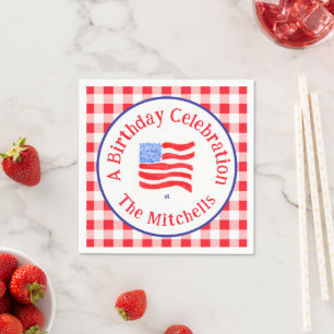 Watercolor USA Flag BIRTHDAY Red White Blue Check  Napkins