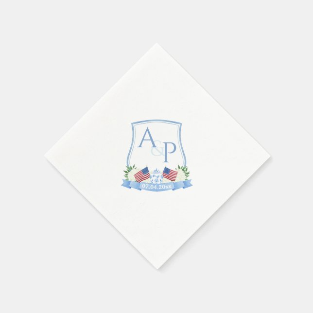 Watercolor USA Flag Blue White Wedding Crest Party Napkins (Corner)