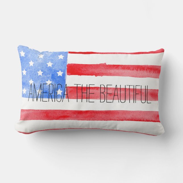 Watercolor USA Flag Lumbar Pillow (Front)
