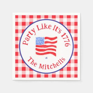Watercolor USA Flag Party 1776 Wh Blue Red Check Napkins