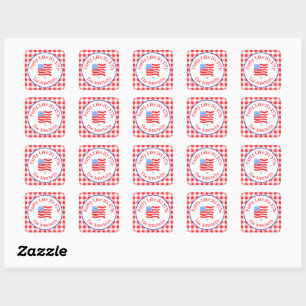 Watercolor USA Flag Party 1776 Wh Blue Red Check Square Sticker