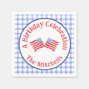Watercolor USA Flags BDAY Red White Blu Check Napkins
