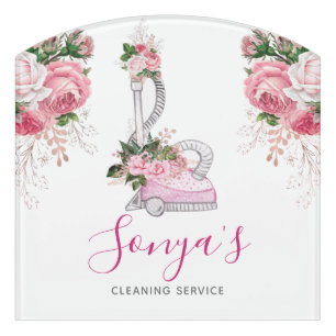 Watercolor vacuum cleaner Cleaning Service Pink Door Sign