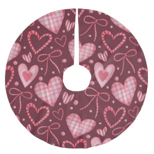 Watercolor Valentine: Burgundy Pink Brushed Polyester Tree Skirt