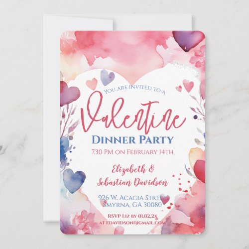 Watercolor Valentine Dinner Party Invitation