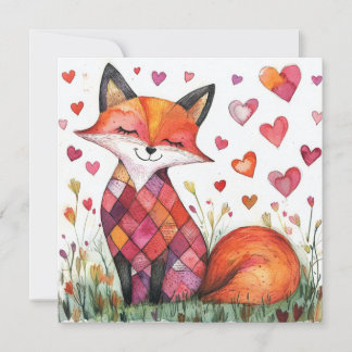 Watercolor Valentine Fox Card