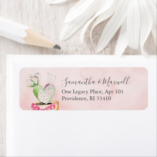 Watercolor Valentine Heart Cactus Address Labels