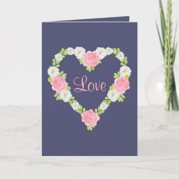 Watercolor Valentine Heart Floral Wreath Holiday Card by PandaCatGallery at Zazzle