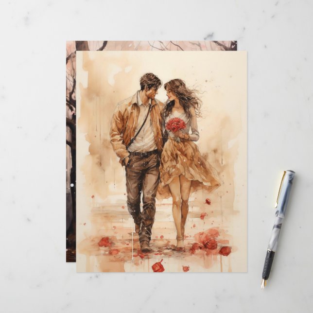 Watercolor Valentine’s Walk Paper Craft Cardstock (Front/Back In Situ)
