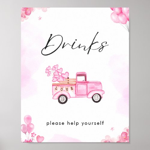 Watercolor Valentines Baby Shower Drinks Sign