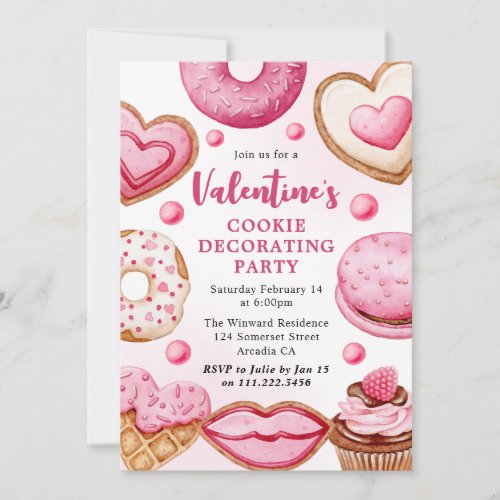 Watercolor Valentines Cookie Decorating Party Invitation