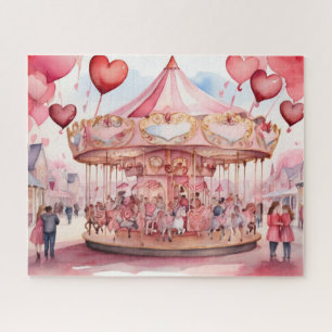 Watercolor Valentine's day carousel Jigsaw Puzzle
