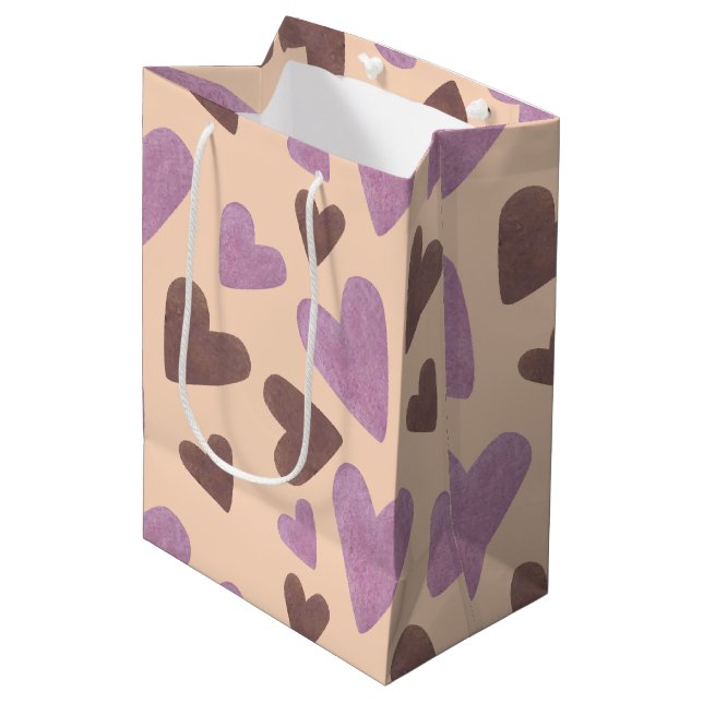 Watercolor Valentines Day Chocolate Pink Hearts Medium Gift Bag (Front Angled)