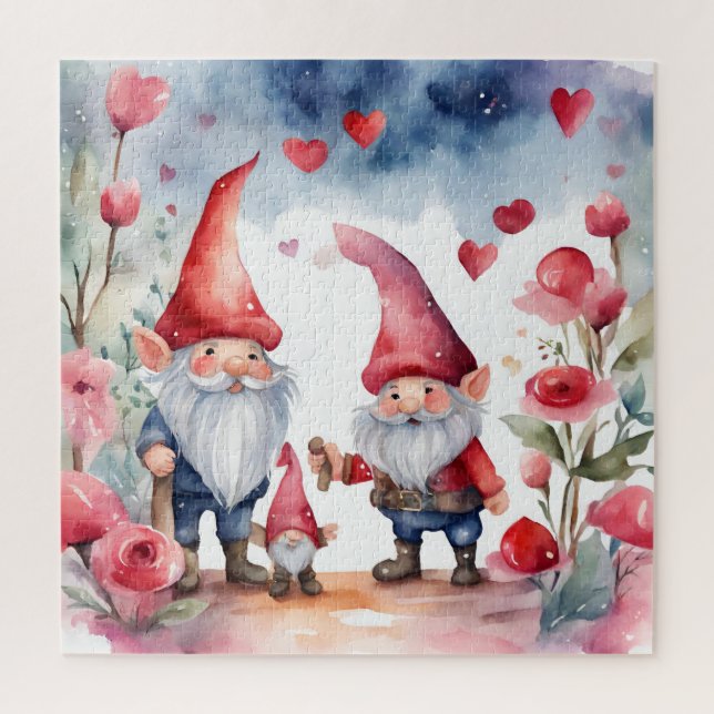 Watercolor Valentine's Day Gnome Land Jigsaw Puzzle (Vertical)